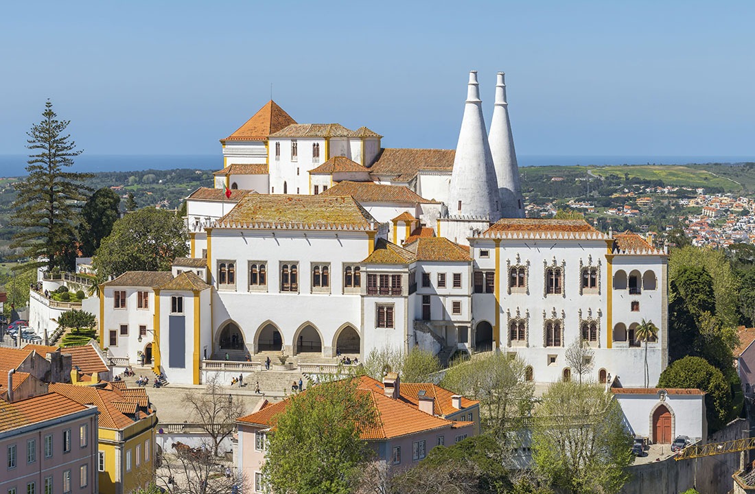 Sintra National Palace panorama at sunny day in Sintra town, Portugal
