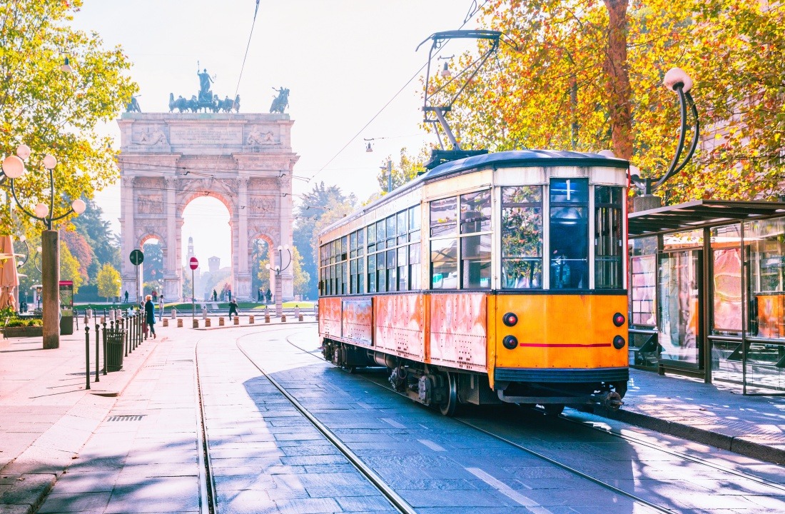 Famous vintage tram in Milan, Lombardia, Italy